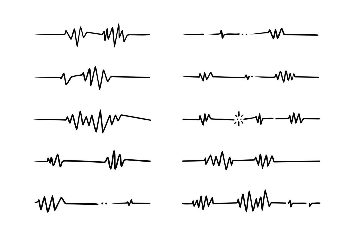 rabisco gráficos do batimentos cardíacos, som símbolos e terremotos. vetor