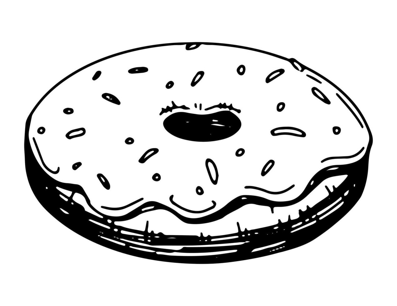 rosquinha com gelo. solteiro esboço do doce comida, sobremesa. mão desenhado vetor ilustração dentro retro estilo. esboço clipart isolado em branco fundo.