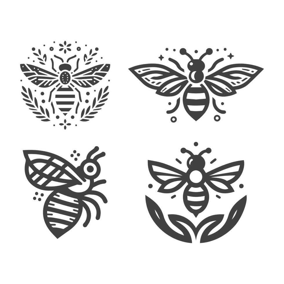 abelha logotipo monocromático linha arte Projeto vetor