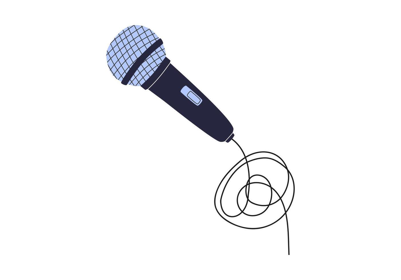 mão desenhado fofa desenho animado ilustração do microfone. plano vetor som gravação estúdio adesivo dentro simples colori rabisco estilo. audio dispositivo ícone ou imprimir. isolado em branco fundo.