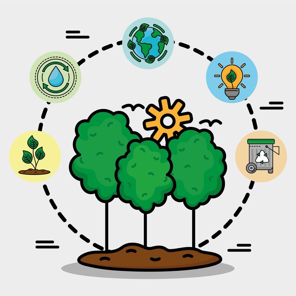 floresta ecológica e ícones vetor