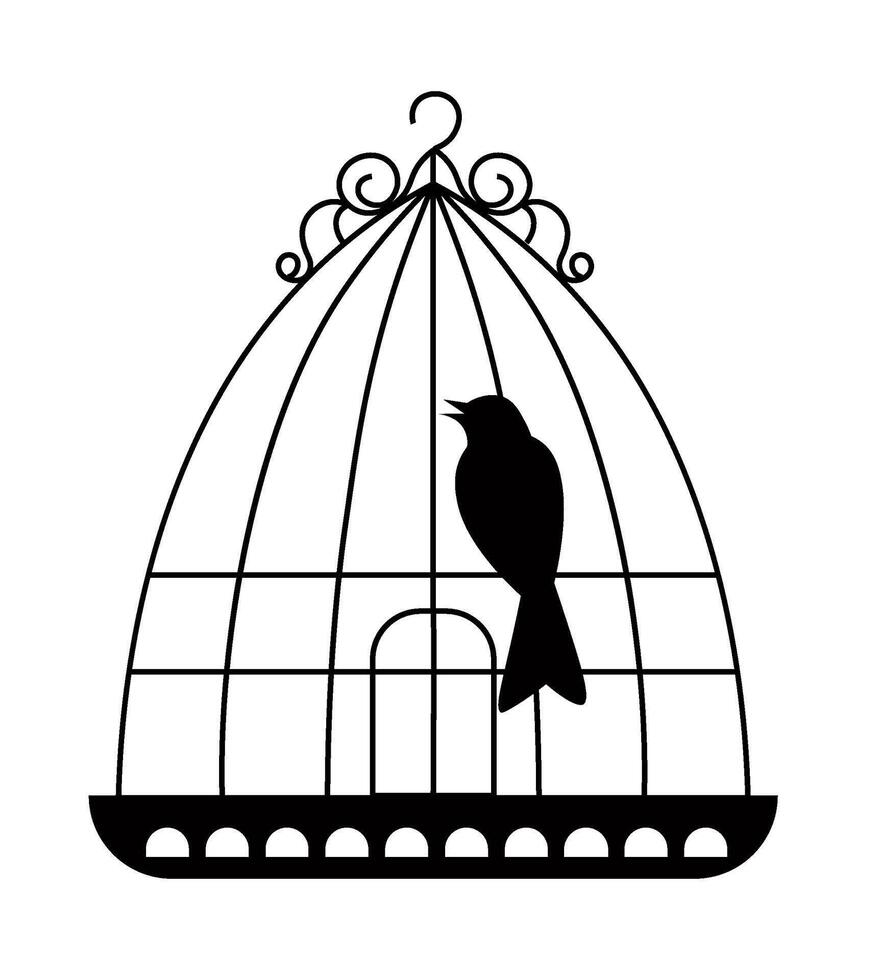 exótico pássaro dentro vintage metal jaula, enjaulado passarinho vetor