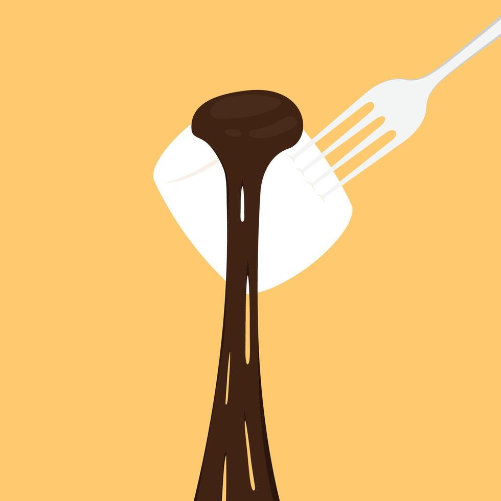 marshmallow fondue vetor. chocolate fondue. livre espaço para texto. papel de parede. cópia de espaço. chocolate esticar. vetor