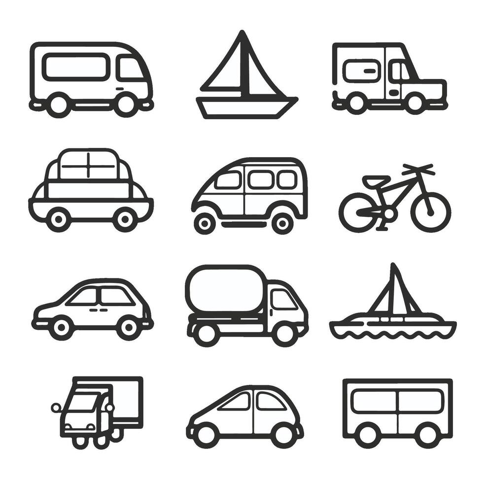 transporte, entrega, e veículo linha ícones. vetor