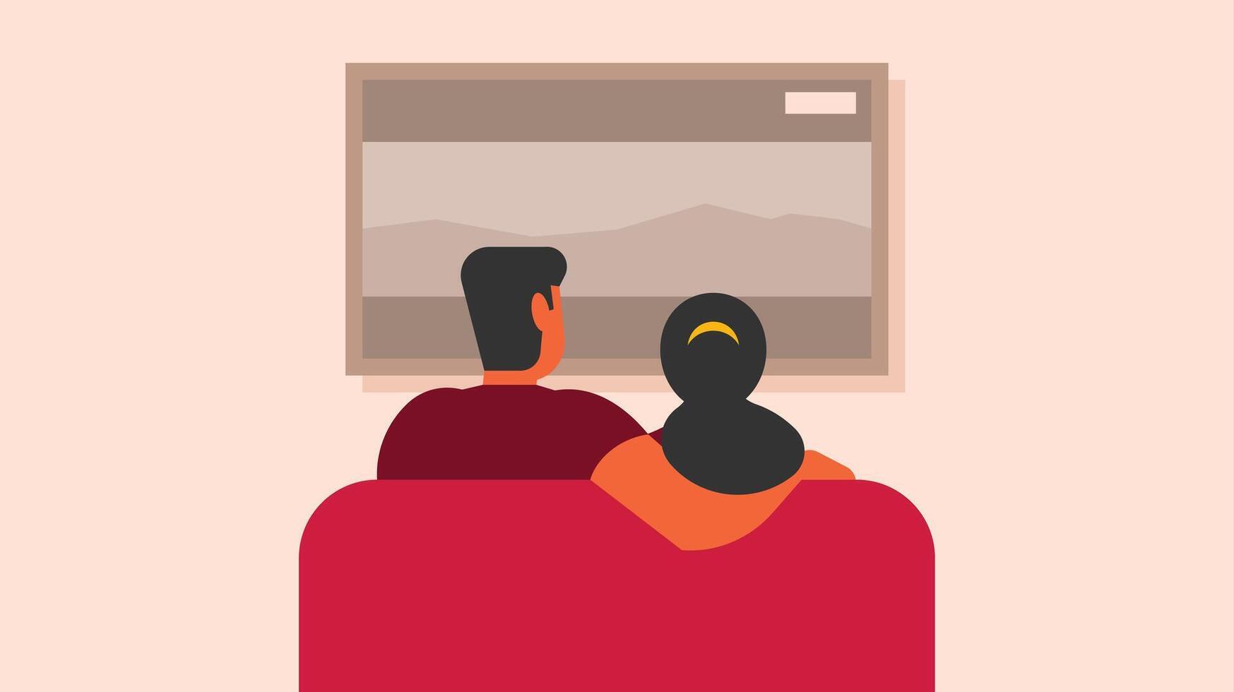 casal é sentado em uma sofá assistindo filme juntos vetor