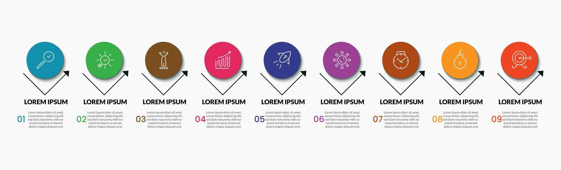 vetor infográfico Projeto o negócio modelo com ícones e 9 opções ou passos. quadrado Projeto ou diagrama