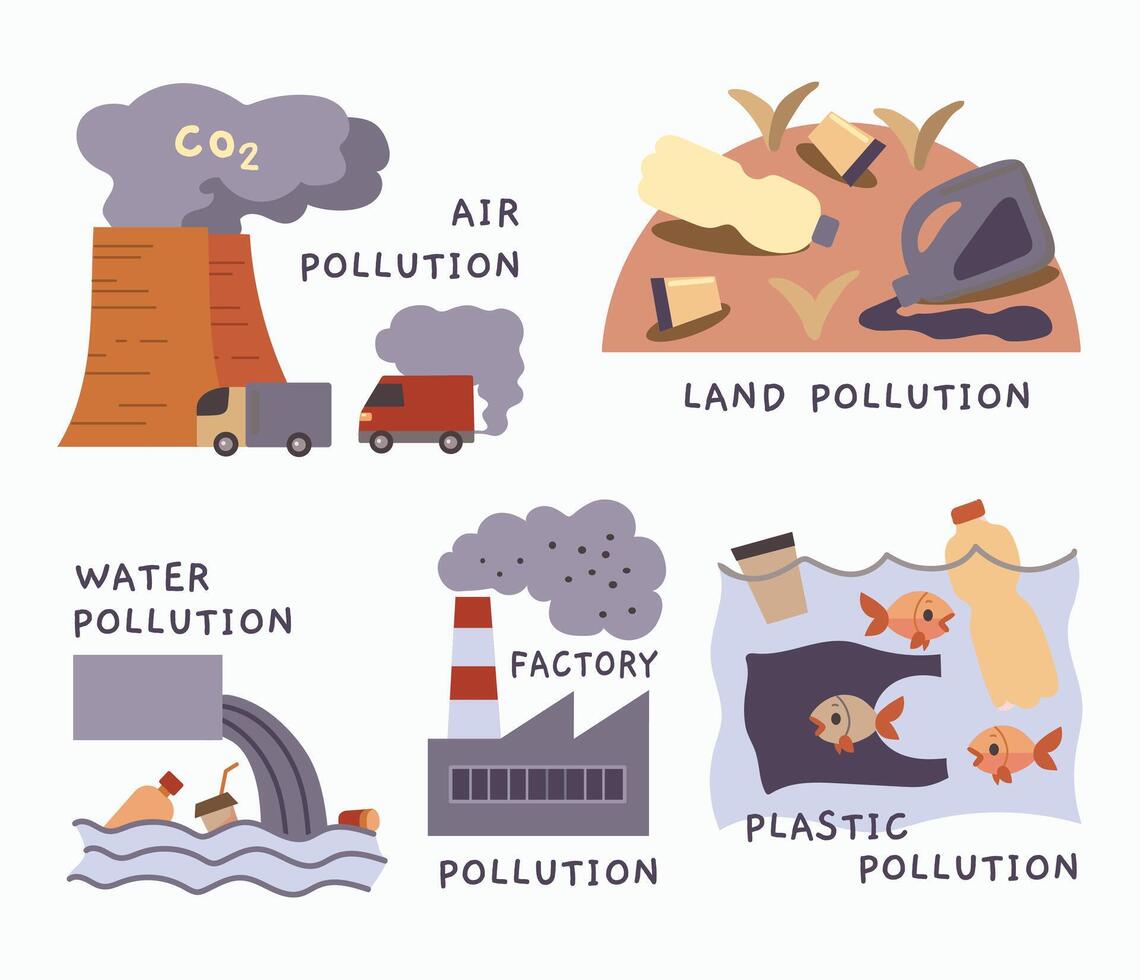 conjunto do eco poluição problema vetor ilustração