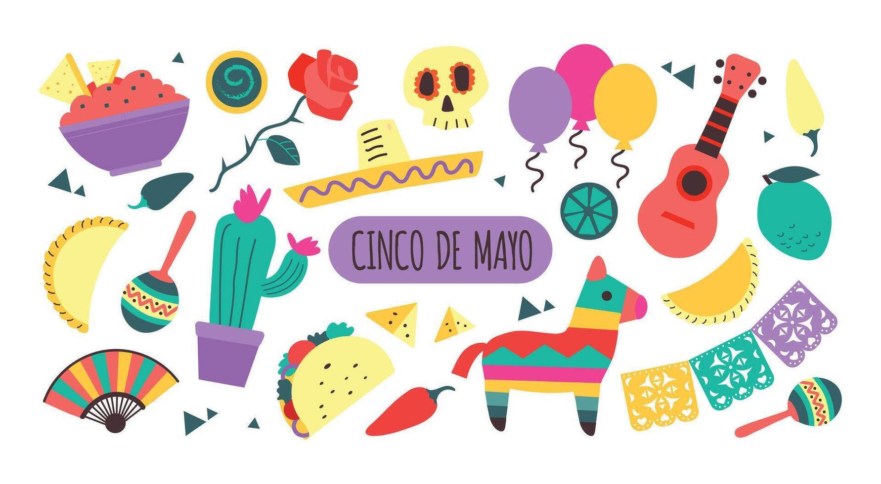 cinco de maionese tradições mexicano ícones vetor ilustrações conjunto