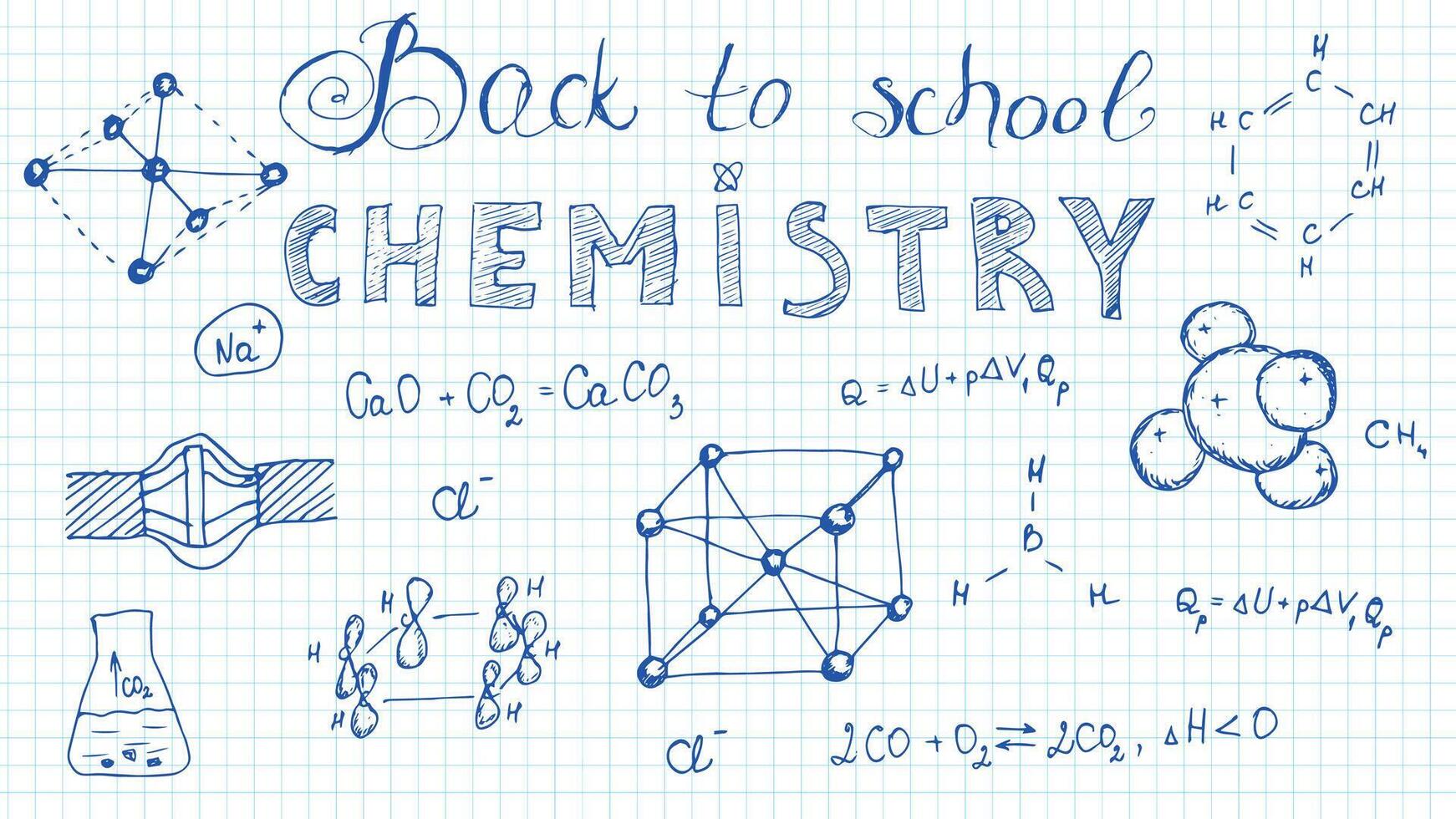 química costas para escola mão desenhado gráficos em uma escola papel Folha vetor