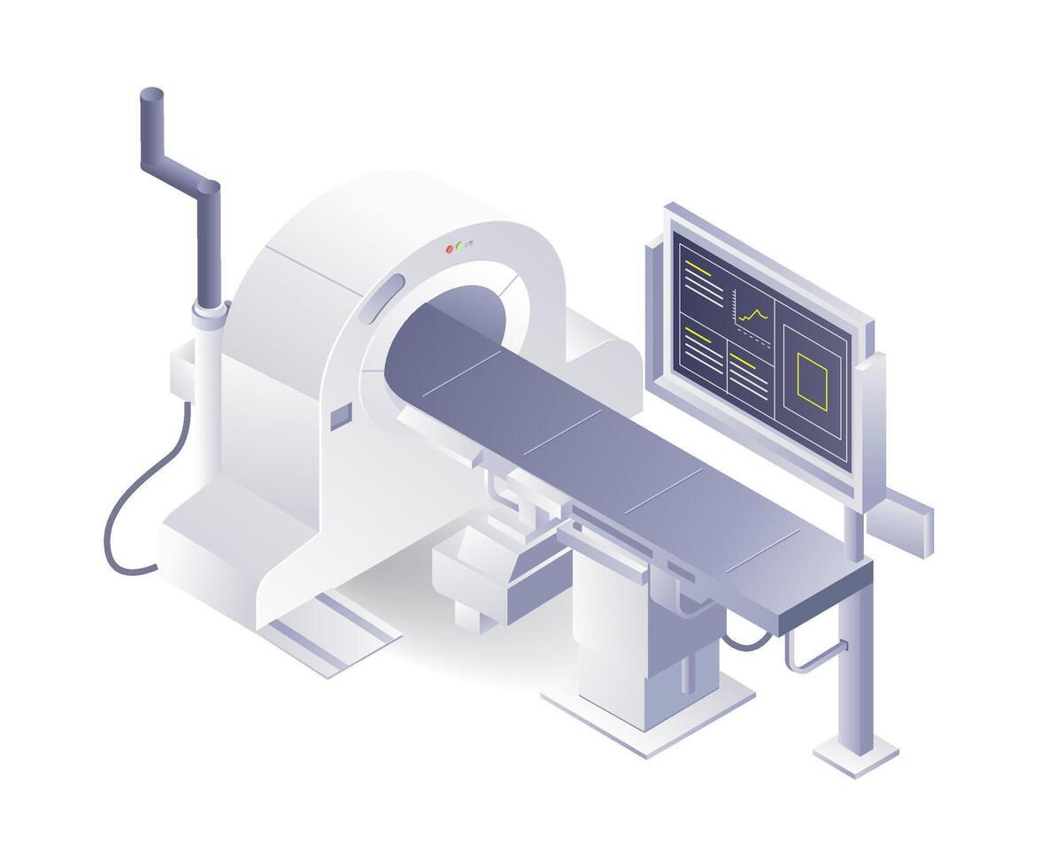 médico equipamento ct Varredura paciente plano isométrico ilustração vetor