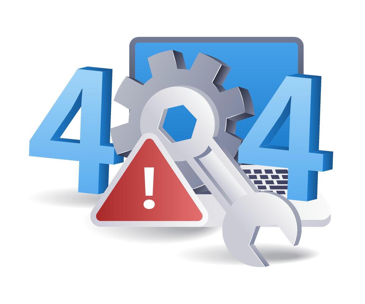 computador manutenção Atenção erro código 404, plano isométrico 3d ilustração vetor
