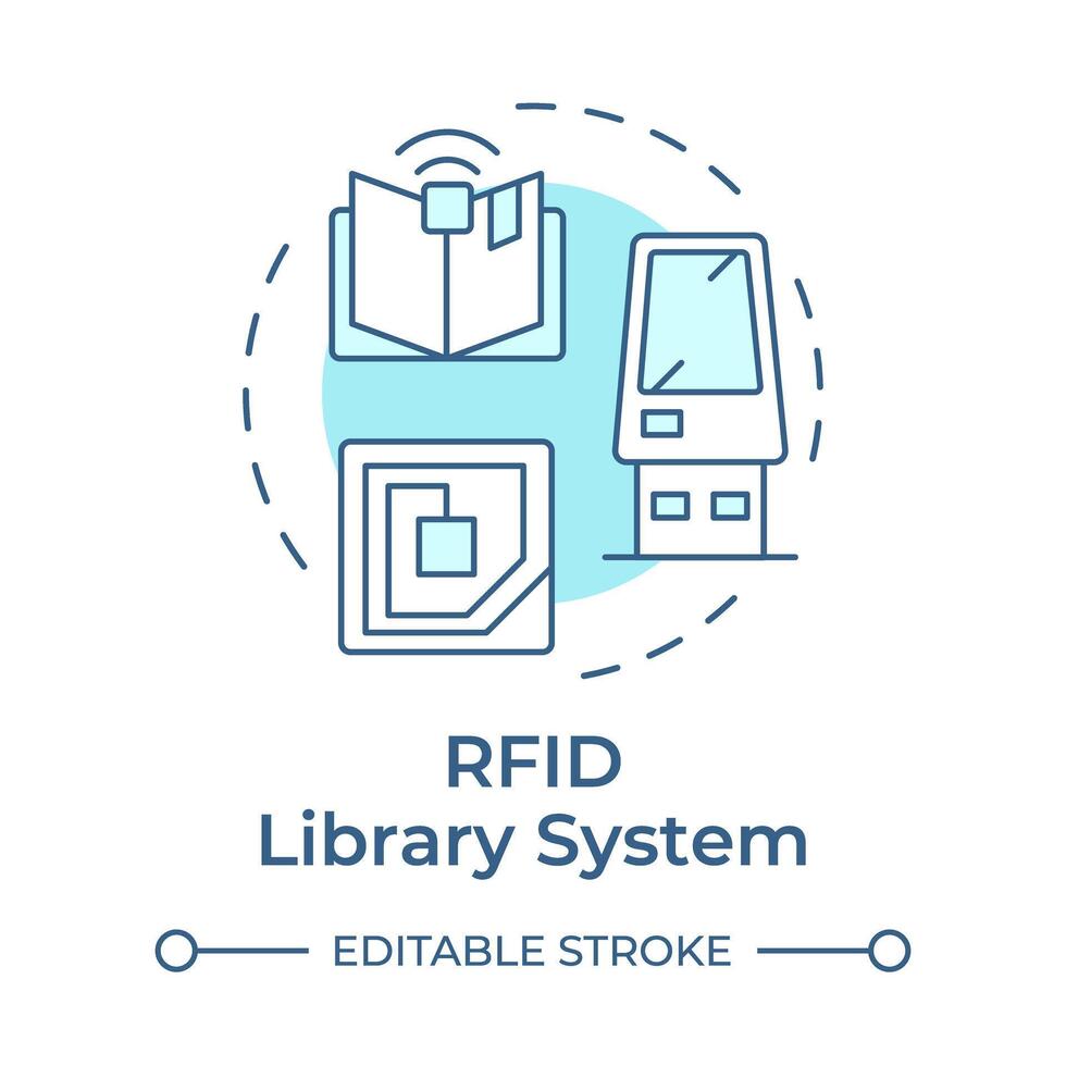 rfid biblioteca sistema suave azul conceito ícone. do utilizador serviço, classificação organização. volta forma linha ilustração. abstrato ideia. gráfico Projeto. fácil para usar dentro infográfico, blog postar vetor