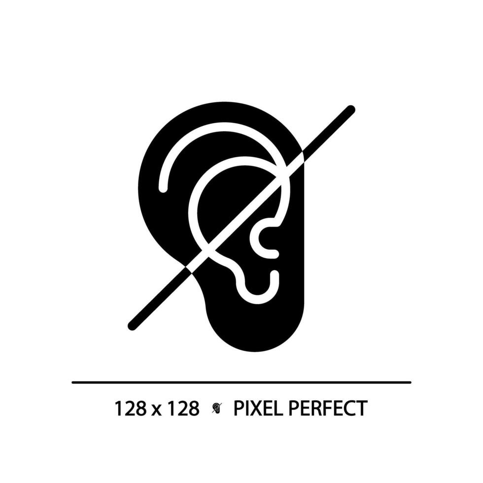 audição perda Preto glifo ícone. intelectual incapacidade, audição AIDS. surdez prejuízo recuperação. vitalício orelha trauma. silhueta símbolo em branco espaço. sólido pictograma. vetor isolado ilustração