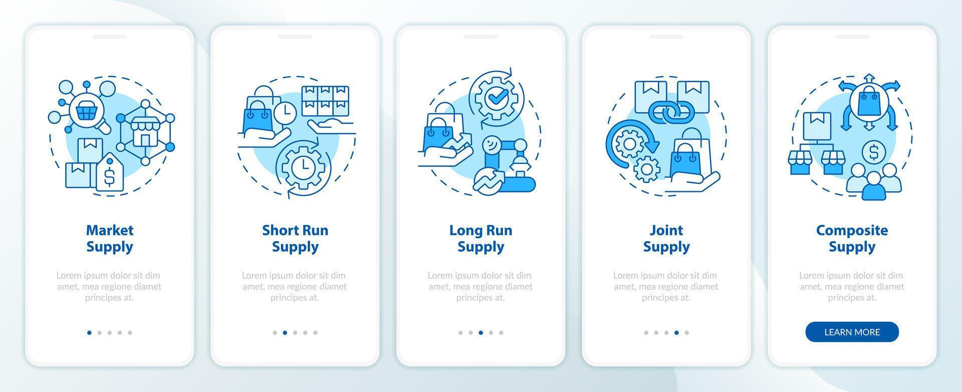 mercado economia azul onboarding Móvel aplicativo tela. suprimentos tipo passo a passo 5 passos editável gráfico instruções com linear conceitos. interface do usuário, ux, gui modelo vetor