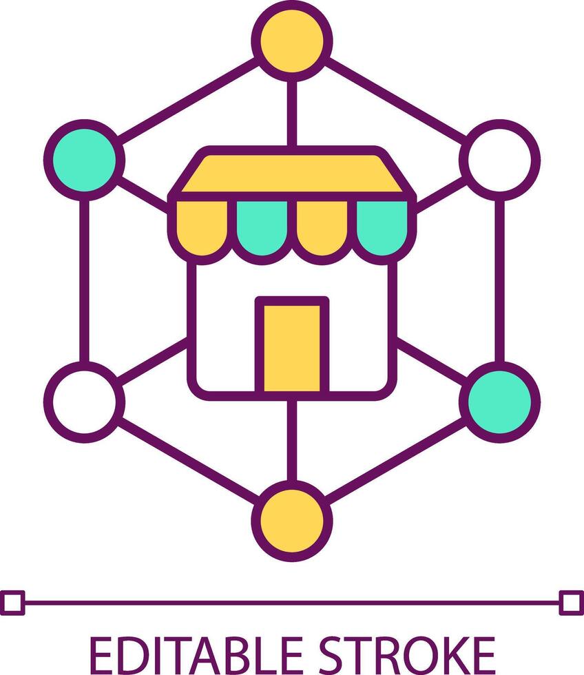 mercado fornecem rgb cor ícone. fornecem do todos produtores e vendedores do produtos. distribuição sistema. isolado vetor ilustração. simples preenchidas linha desenho. editável acidente vascular encefálico