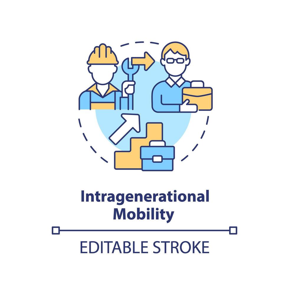 intrageracional mobilidade multi cor conceito ícone. carreira progressão. mudança a partir de azul colarinho para branco colarinho. volta forma linha ilustração. abstrato ideia. gráfico Projeto. fácil para usar vetor