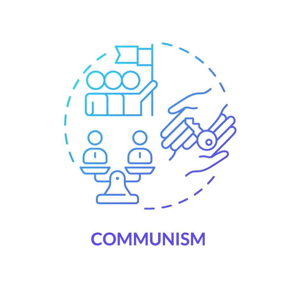 O comunismo ideologia azul gradiente conceito ícone. sem classes social estrutura. planejamento econômico sistema. social igualdade regime. volta forma linha ilustração. abstrato ideia. gráfico Projeto. fácil para usar vetor