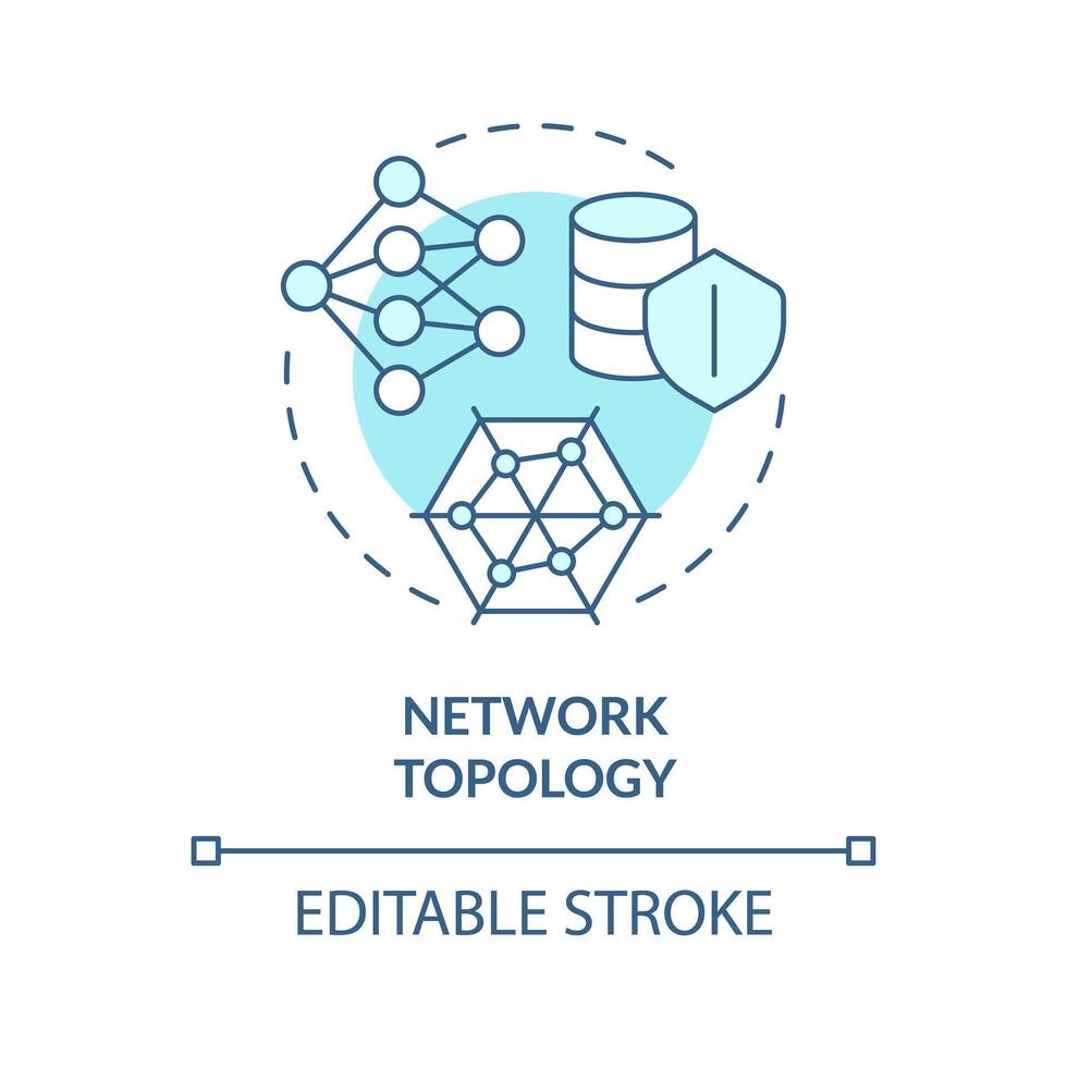 rede topologia suave azul conceito ícone. sistema estrutura configuração. dados administração. eficiência gerenciamento. volta forma linha ilustração. abstrato ideia. gráfico Projeto. fácil para usar vetor