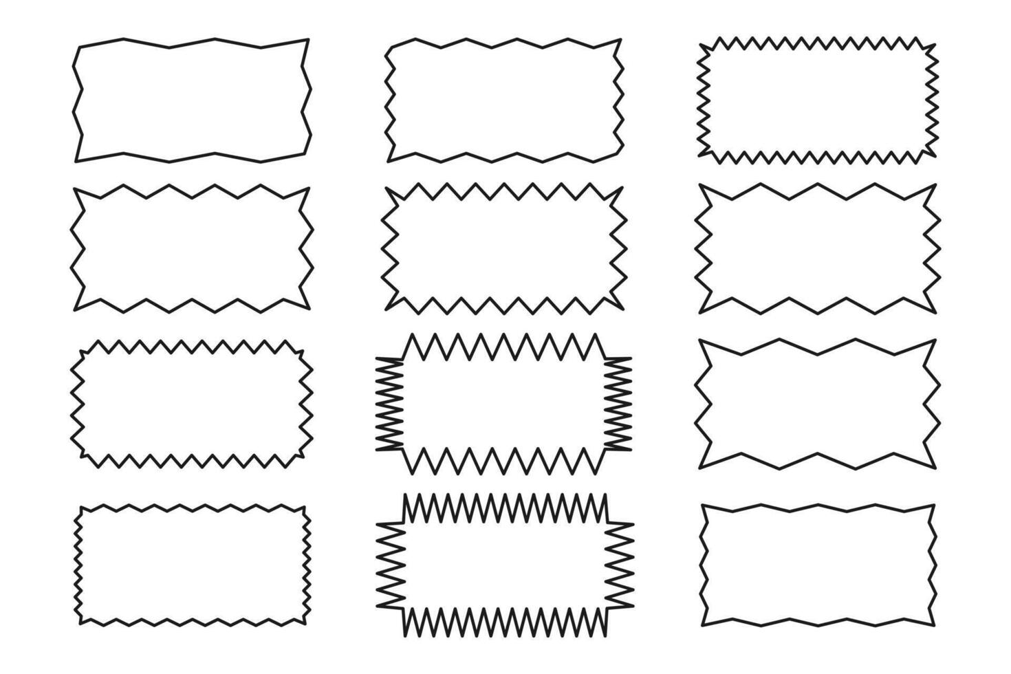 esboço do uma irregular retângulo. uma conjunto do retangular fronteiras com uma desigual ziguezague borda. Preto cor. Projeto elementos para texto caixa, botão, ícone, marcação, bandeira, adesivo. vetor ilustração.