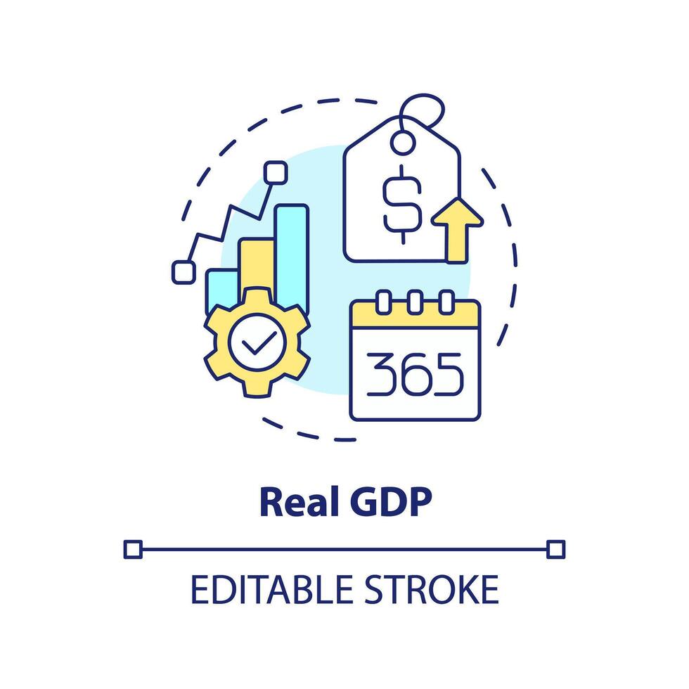 real gdp multi cor conceito ícone. macro economia. governo receita, capital ganho. mercado valor. volta forma linha ilustração. abstrato ideia. gráfico Projeto. fácil para usar dentro folheto, livreto vetor