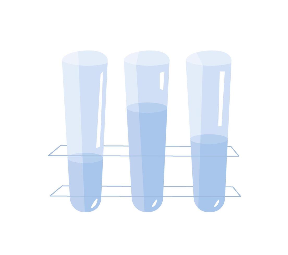 plano Projeto ilustração do vibrante teste tubos. transparente tubos preenchidas com colorida líquidos simbolizar inovação e descoberta dentro Campos gostar química, biotecnologia, e remédio. vetor