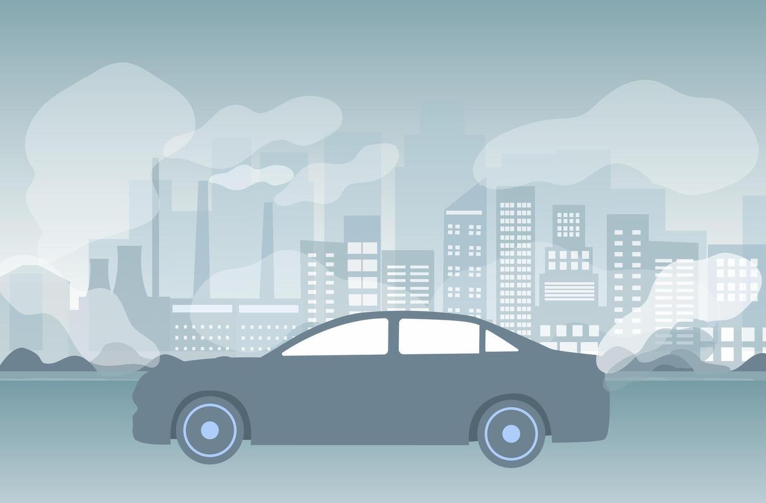 ar poluição, PM 2.5, indústria poluição, tóxico estrada fumaça nuvens e meio Ambiente poluição, e veículo carbono dióxido vetor ilustração.