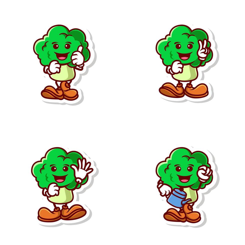 conjunto vetor fofa desenho animado personagem do brócolis isolado