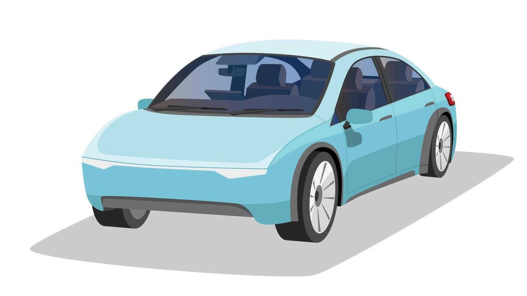 perspectiva Visão do sedan carro azul elétrico veículos carro. pode Visão interior console com assento. isolado branco fundo. vetor