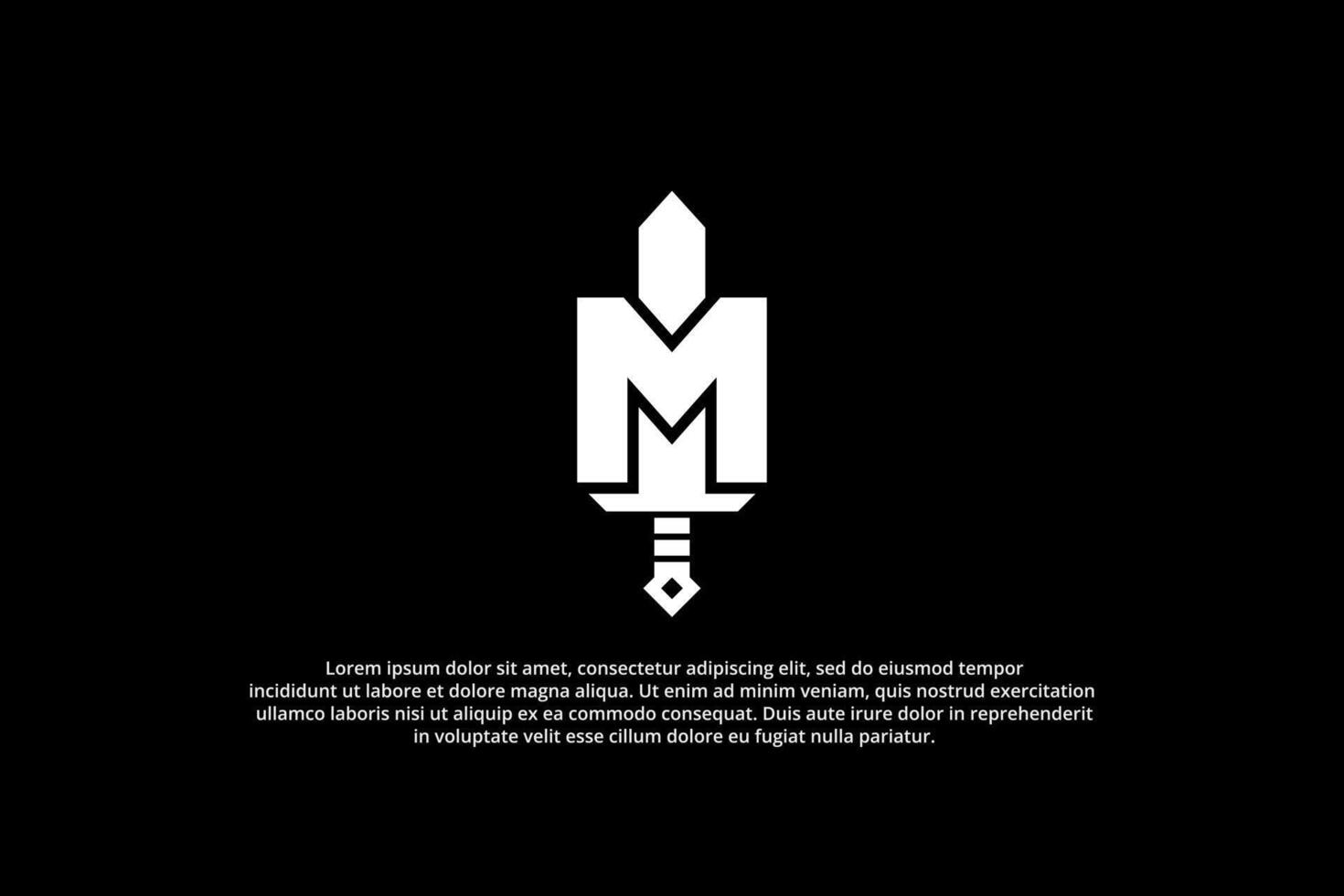 logotipo carta m espada monograma vetor