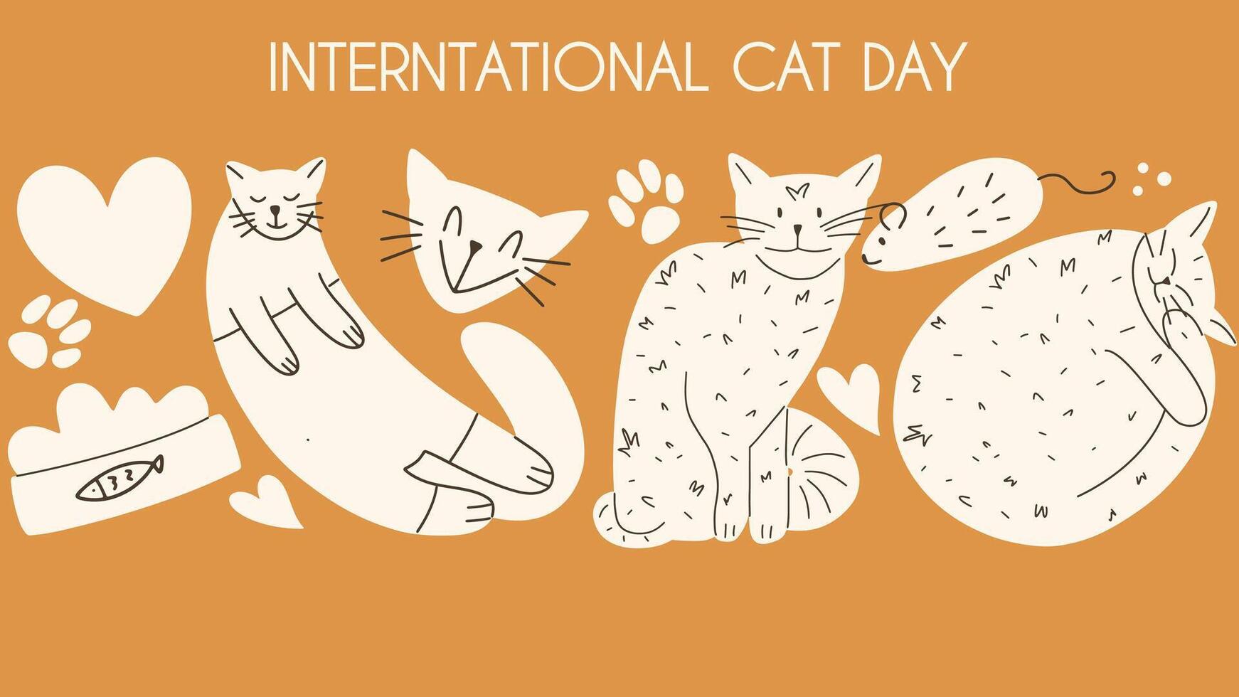 internacional gato dia mão desenhar vetor fundo. engraçado mundo gatos. celebração do agosto 8. vetor ilustração