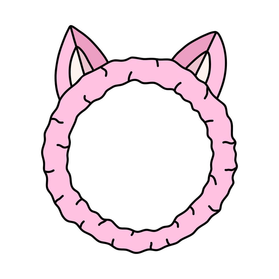 fofa fofo arco de cabelo com gato orelhas para levando banho, banho. na moda desenho animado cabelo aro com gatinha orelhas para pele Cuidado e face tratamento. simples engraçado rabisco com mão desenhado esboço isolado em branco. vetor