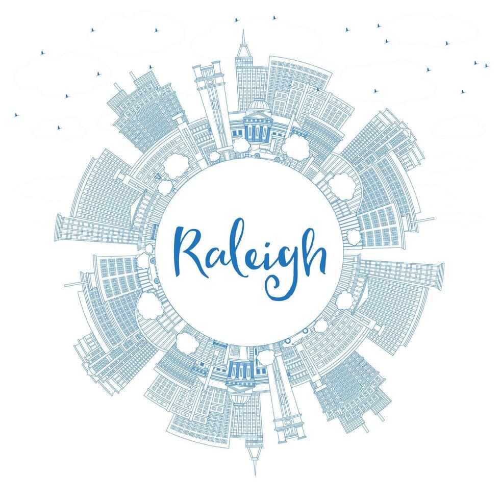 esboço Raleigh norte carolina cidade Horizonte com azul edifícios e cópia de espaço. Raleigh paisagem urbana com pontos de referência. o negócio viagem e turismo conceito com moderno arquitetura. vetor