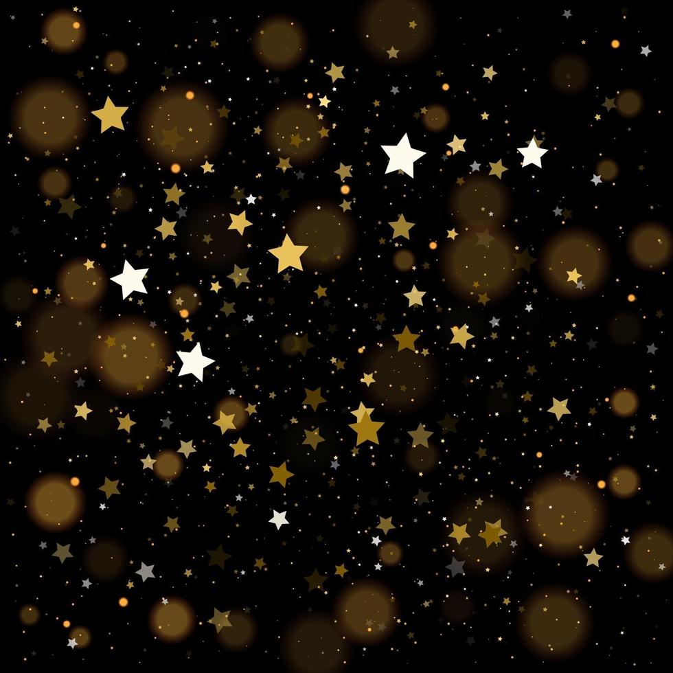 bokeh dourado, confetes brilhantes de estrelas douradas e prateadas vetor