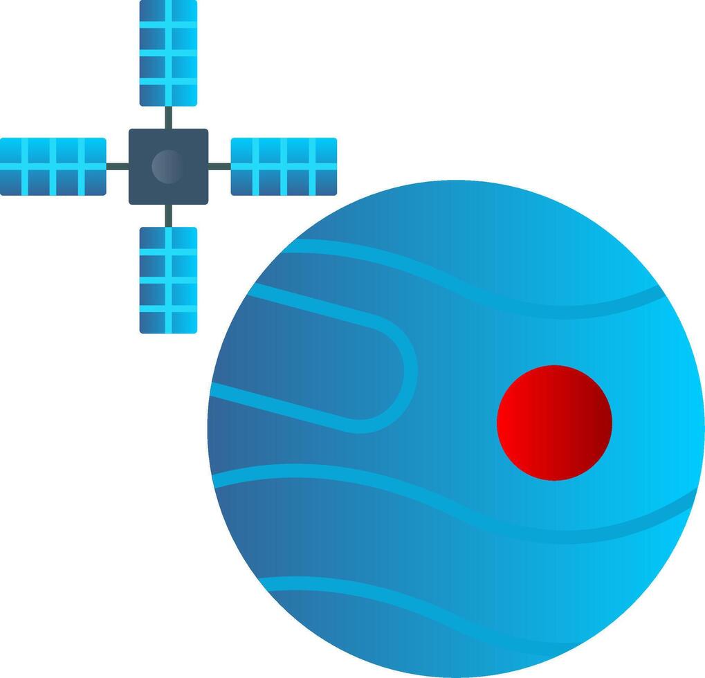 Urano com satélite plano gradiente ícone vetor