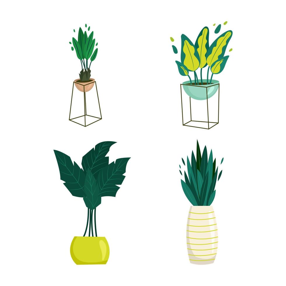 plantas de interior em vasos definidos em estilo simples. ilustração de desenho vetorial vetor
