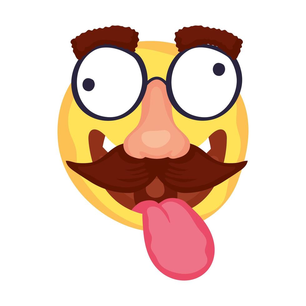 cara de emoji maluca com bigode e máscara de óculos dia dos idiotas vetor