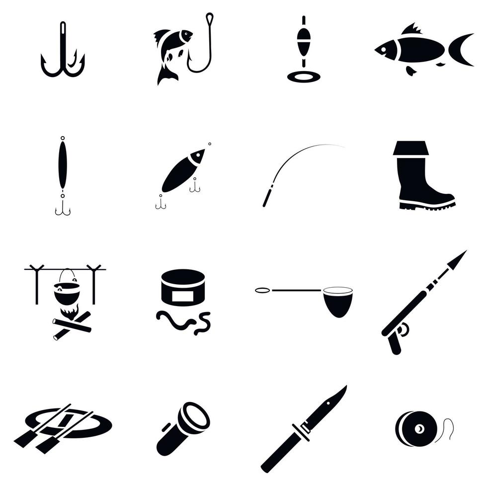 conjunto de ícones de pesca, estilo simples vetor