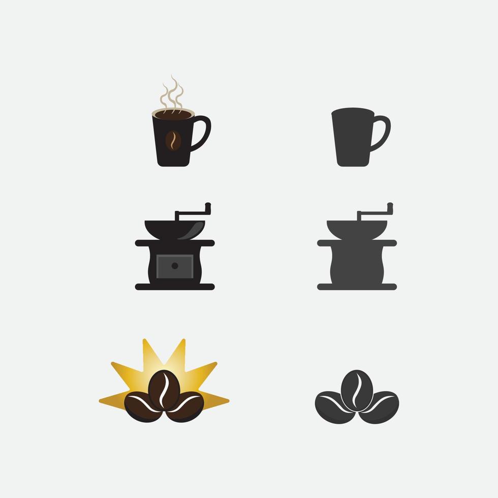 café e café em grão conjunto de ícones de ilustração de design de vetor de logotipo