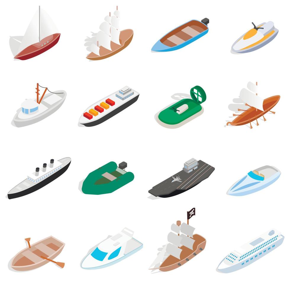 conjunto de ícones de navio e barco, estilo 3D isométrico vetor