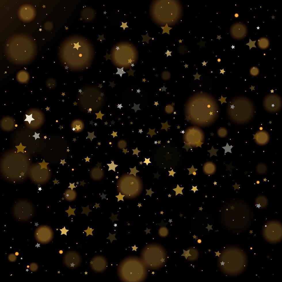 bokeh dourado, confetes brilhantes de estrelas douradas e prateadas vetor