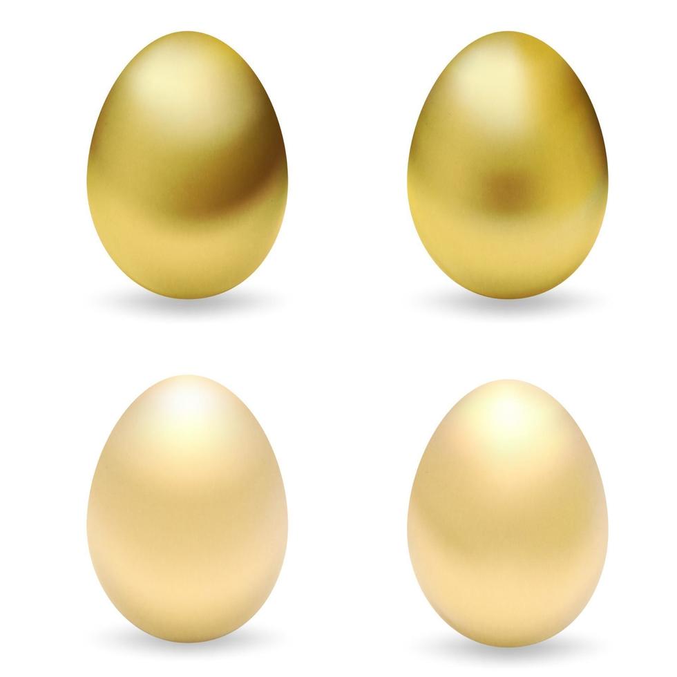 ovos de Páscoa dourados realistas. conjunto de ovos 3d de ouro vetor