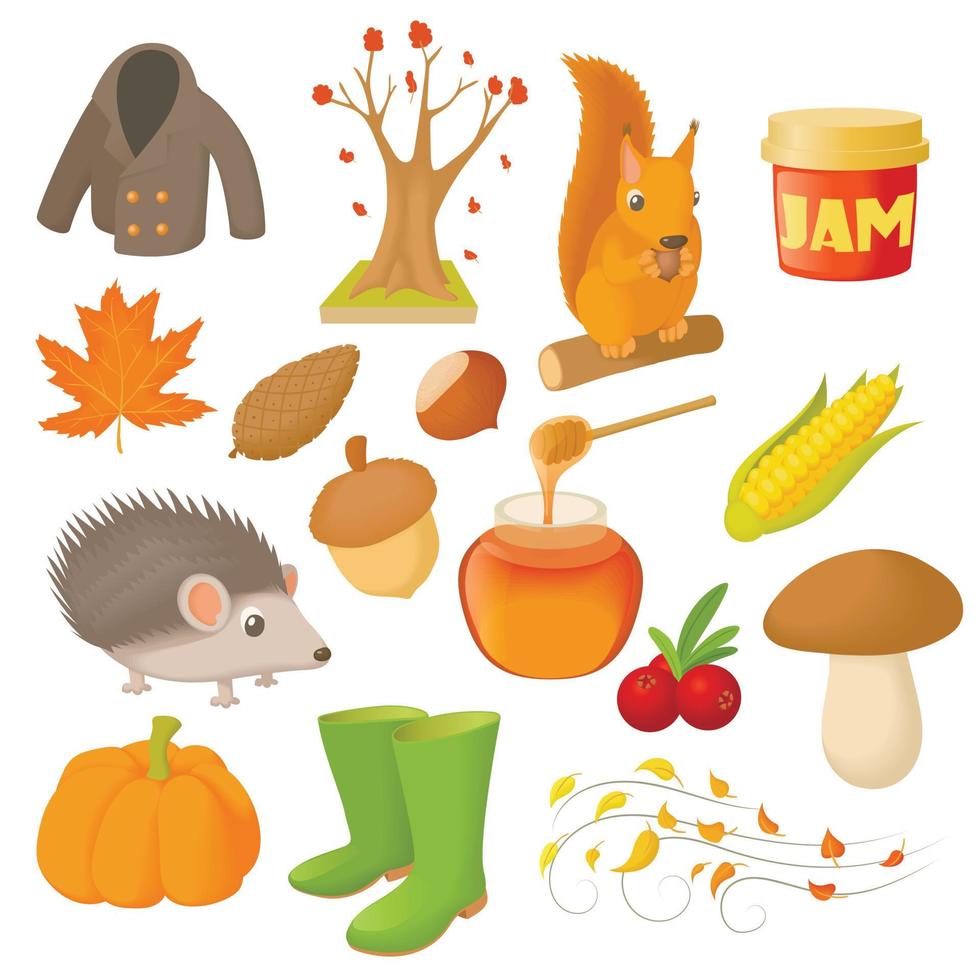 ícones de outono em estilo cartoon vetor