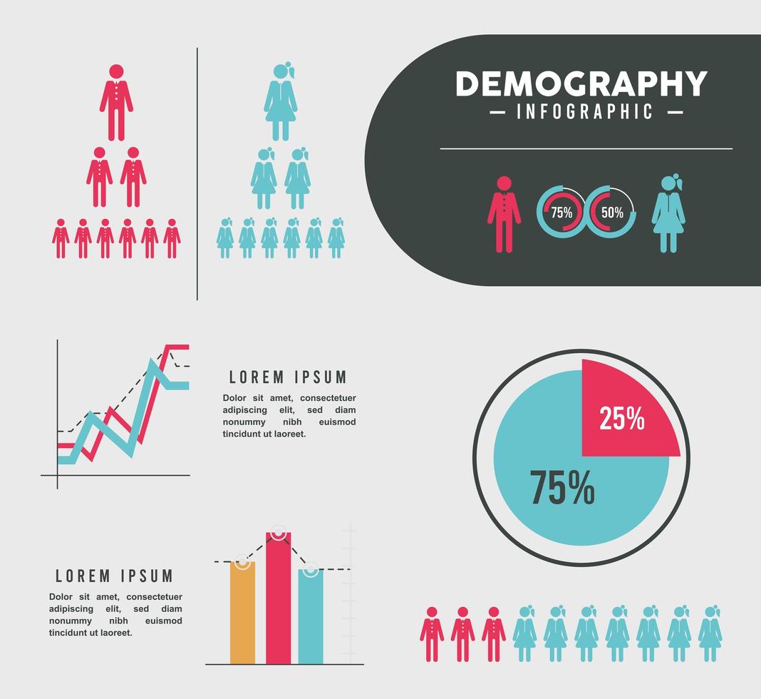sete ícones de infográfico de demografia vetor