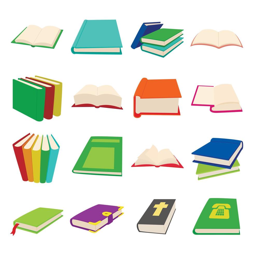 conjunto de ícones de livro, estilo desenho animado vetor