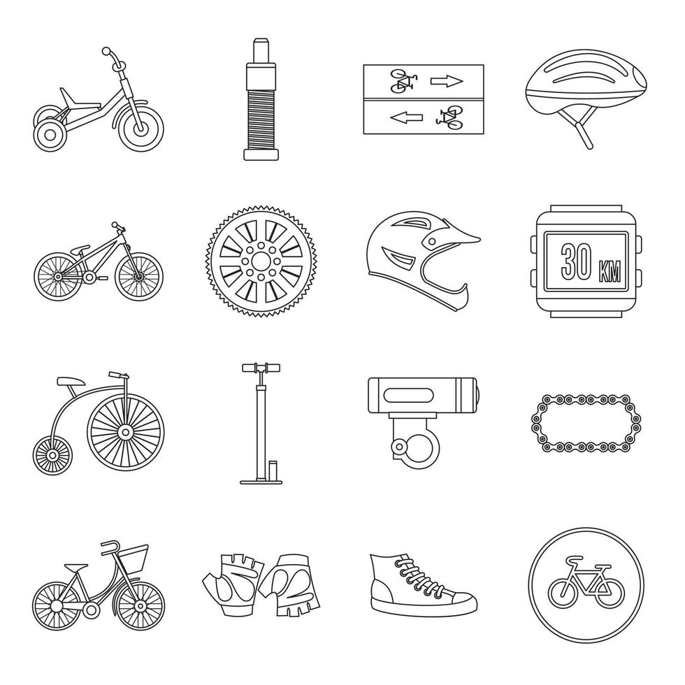 conjunto de ícones de ciclismo, estilo de contorno vetor