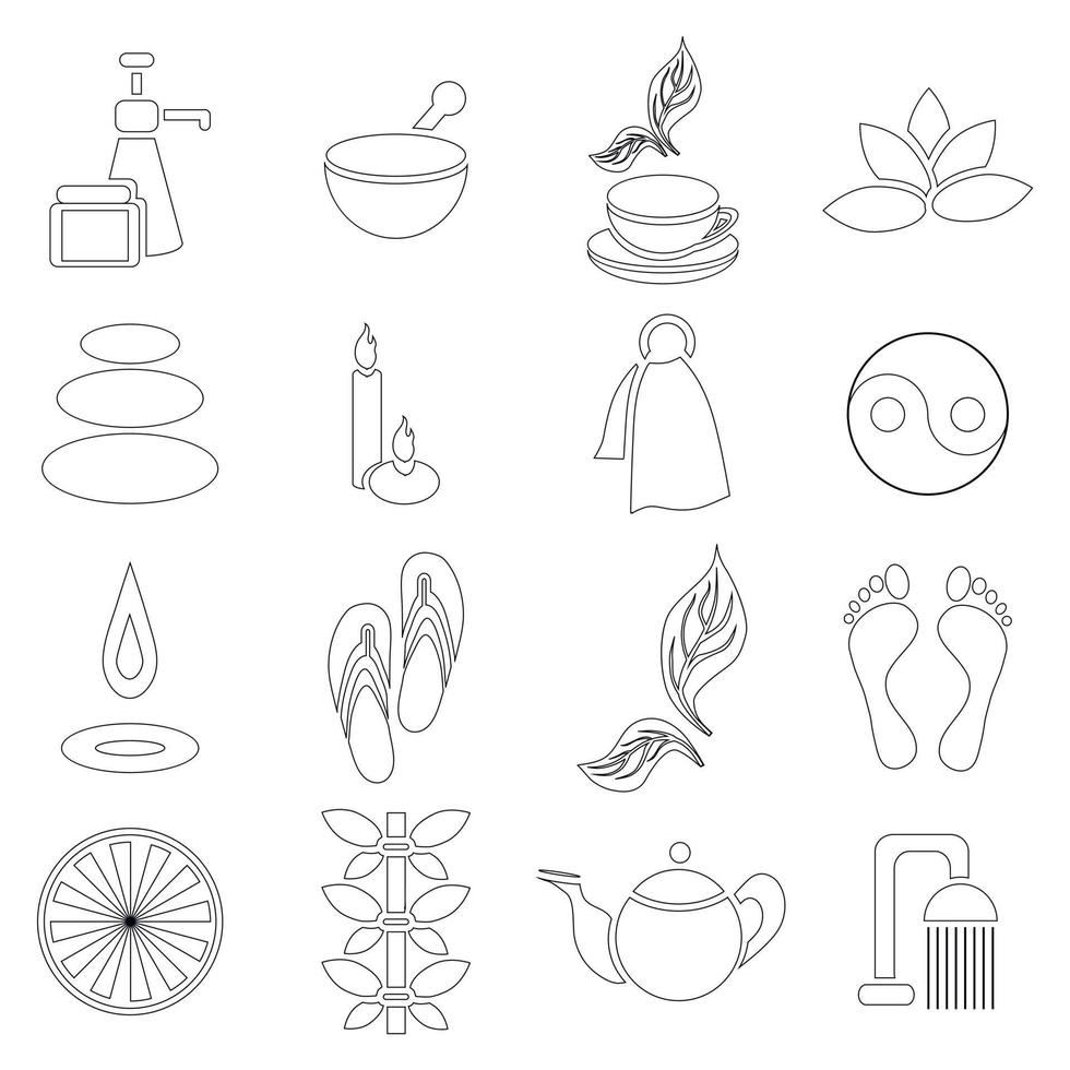 conjunto de ícones de spa, estilo de contorno vetor