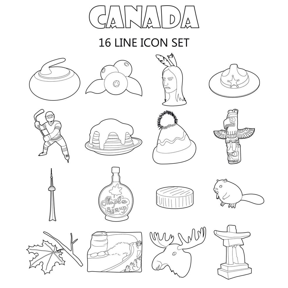 conjunto de ícones do Canadá, estilo de contorno vetor