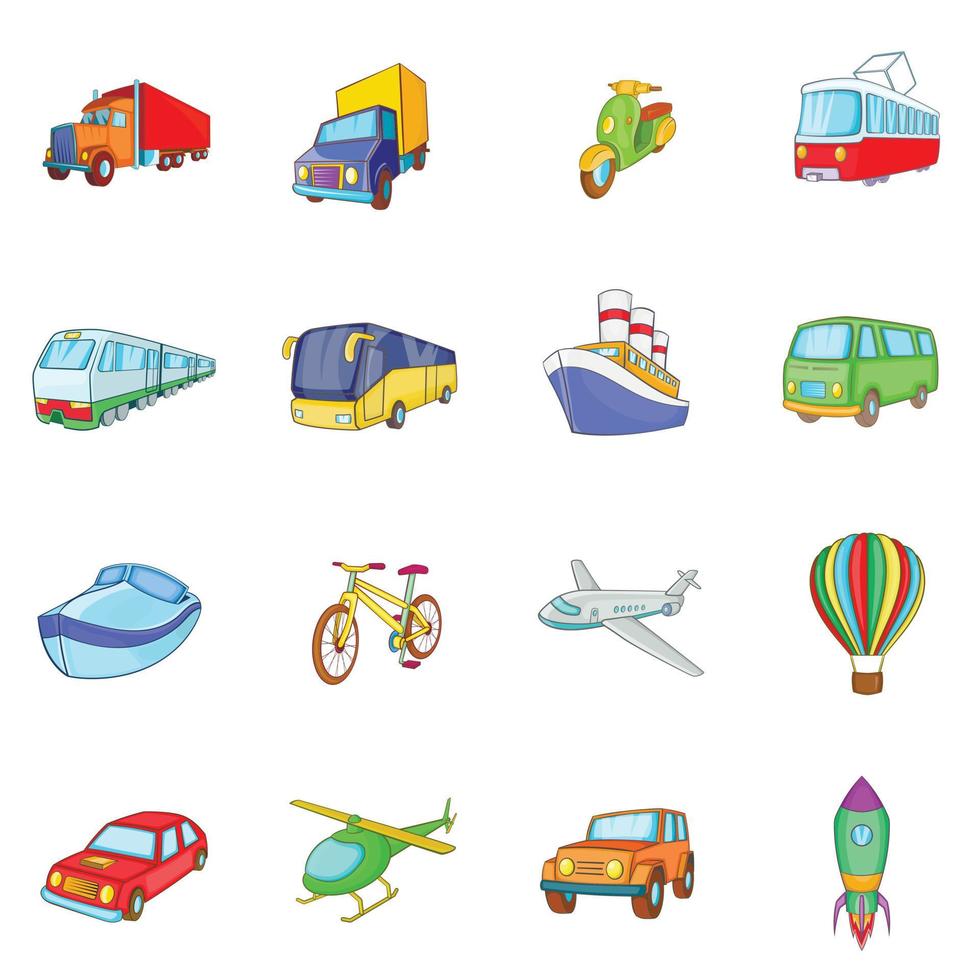 conjunto de ícones de transporte, estilo desenho animado vetor
