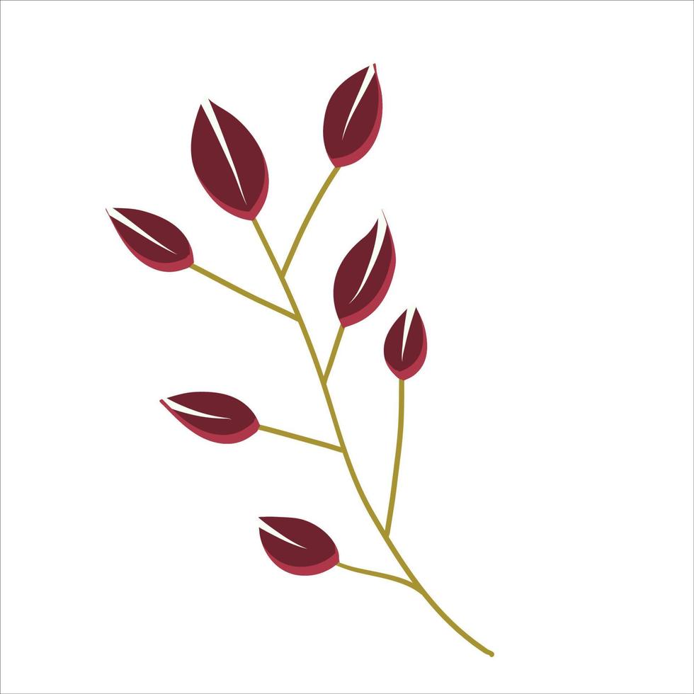 o ramo é isolado por folhas vermelhas em um fundo branco. uma filial em flat estilo boho para decorar joias, cartões e convites. ilustração vetorial de cores vetor