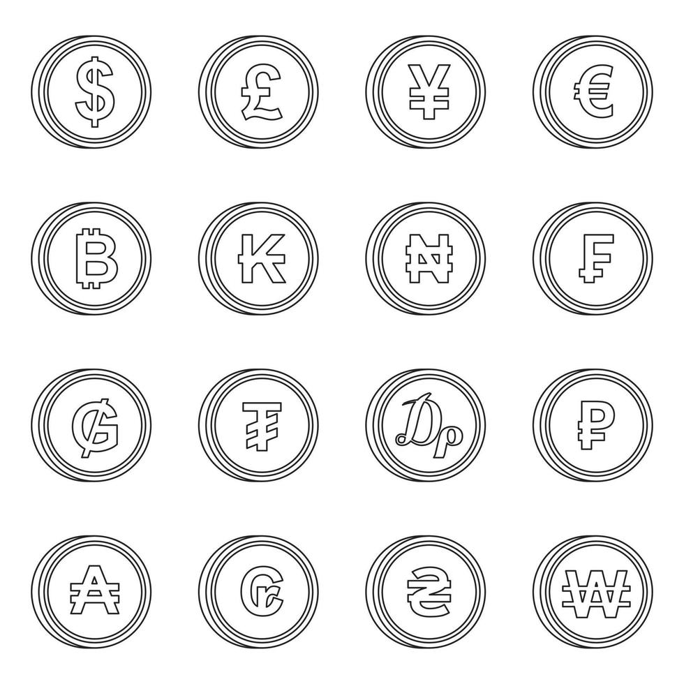 conjunto de ícones de moeda de diferentes países vetor